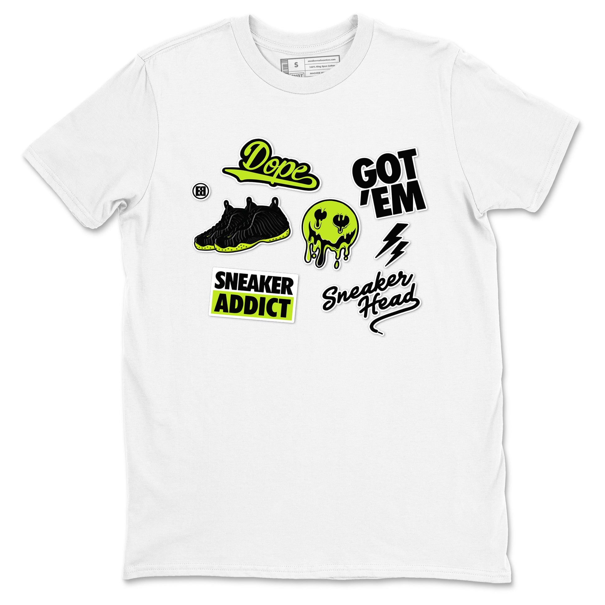 Foams One Black Volt shirts to match jordans Sneakerhead Sticker sneaker match tees Air Foamposite One Black and Volt match shoes to clothes SNRT Sneaker Tees unisex cotton White 2 shirts