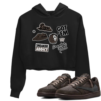 1s Travis Scott Velvet Brown shirts to match jordans Sneakerhead Sticker best t shirts to wear with jordans Travis Scott x Air Jordan 1 Low OG Velvet Brown match shoes to clothes SNRT Sneaker Tees unisex cotton Black 1 crop tee