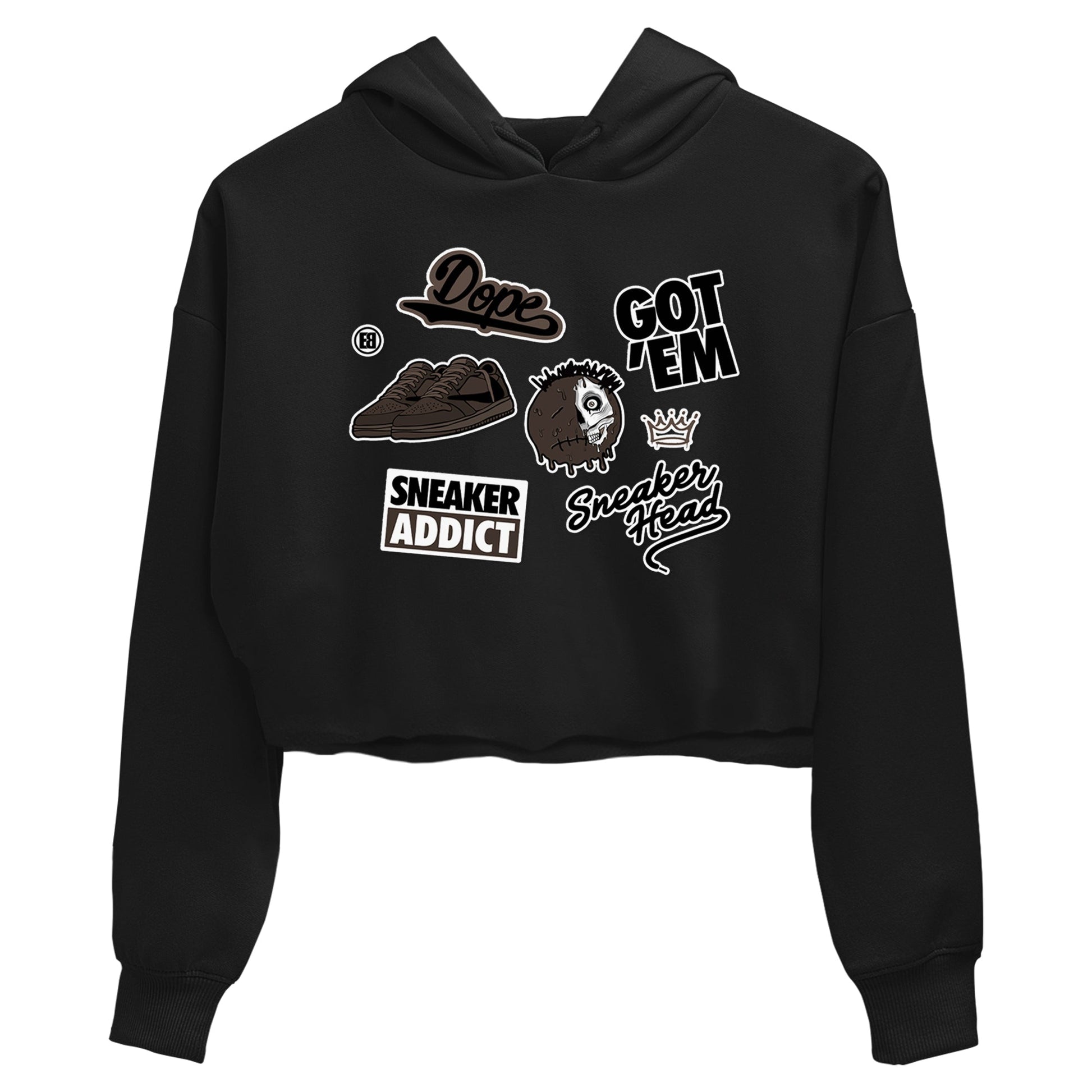1s Travis Scott Velvet Brown shirts to match jordans Sneakerhead Sticker best t shirts to wear with jordans Travis Scott x Air Jordan 1 Low OG Velvet Brown match shoes to clothes SNRT Sneaker Tees unisex cotton Black 2 crop tee