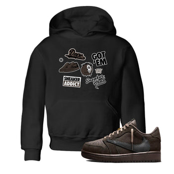 1s Travis Scott Velvet Brown shirts to match jordans Sneakerhead Sticker best t shirts to wear with jordans Travis Scott x Air Jordan 1 Low OG Velvet Brown match shoes to clothes SNRT Sneaker Tees Youth Baby Black 1 tee