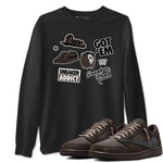 1s Travis Scott Velvet Brown shirts to match jordans Sneakerhead Sticker best t shirts to wear with jordans Travis Scott x Air Jordan 1 Low OG Velvet Brown match shoes to clothes SNRT Sneaker Tees unisex cotton Black 1 shirts