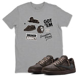 1s Travis Scott Velvet Brown shirts to match jordans Sneakerhead Sticker best t shirts to wear with jordans Travis Scott x Air Jordan 1 Low OG Velvet Brown match shoes to clothes SNRT Sneaker Tees unisex cotton Heather Grey 1 shirts