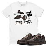 1s Travis Scott Velvet Brown shirts to match jordans Sneakerhead Sticker best t shirts to wear with jordans Travis Scott x Air Jordan 1 Low OG Velvet Brown match shoes to clothes SNRT Sneaker Tees unisex cotton White 1 shirts