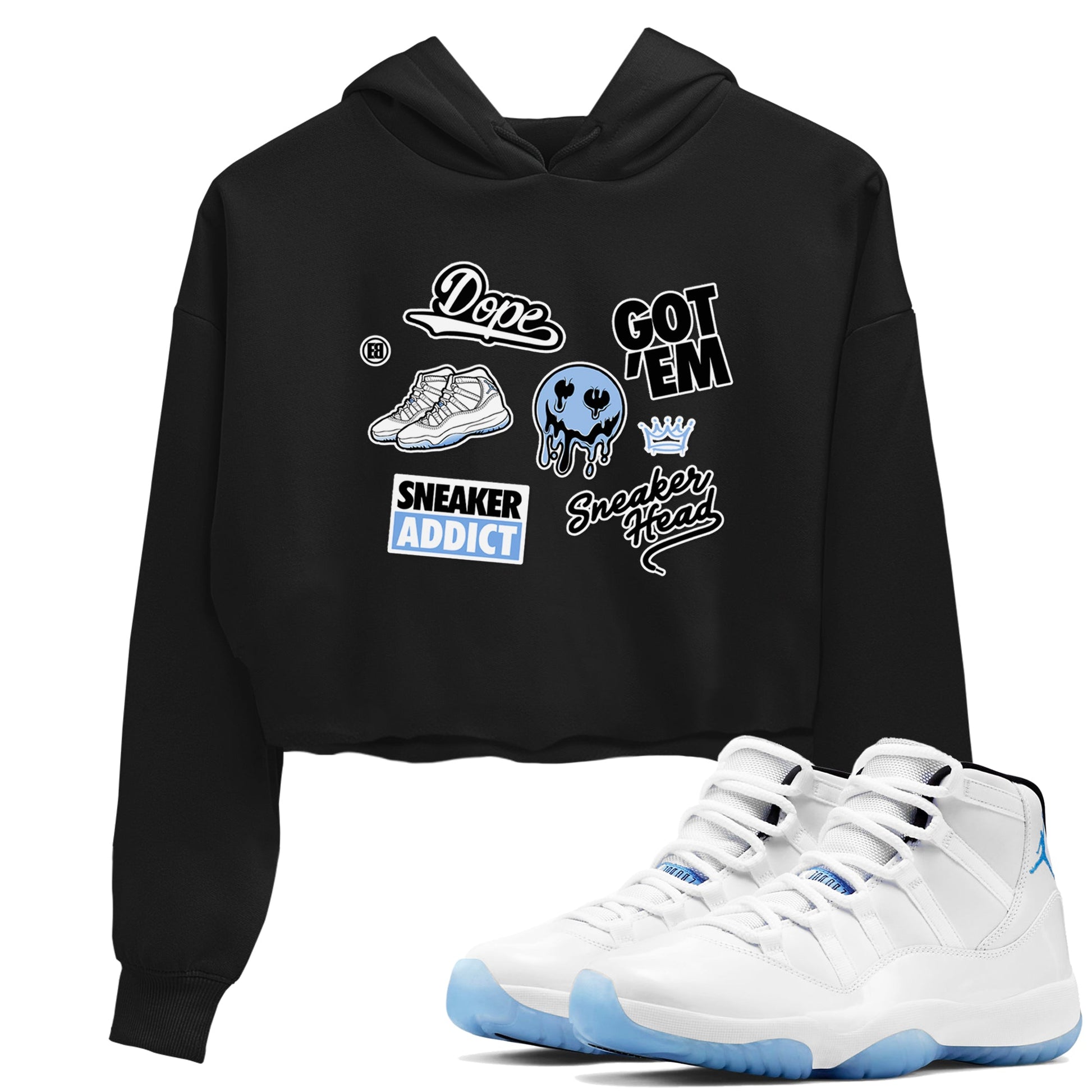 11s Legend Blue shirts to match jordans Sneakerhead Sticker sneaker match tees Air Jordan 11 Legend Blue match shoes to clothes SNRT Sneaker Tees unisex cotton Black 1 crop tee