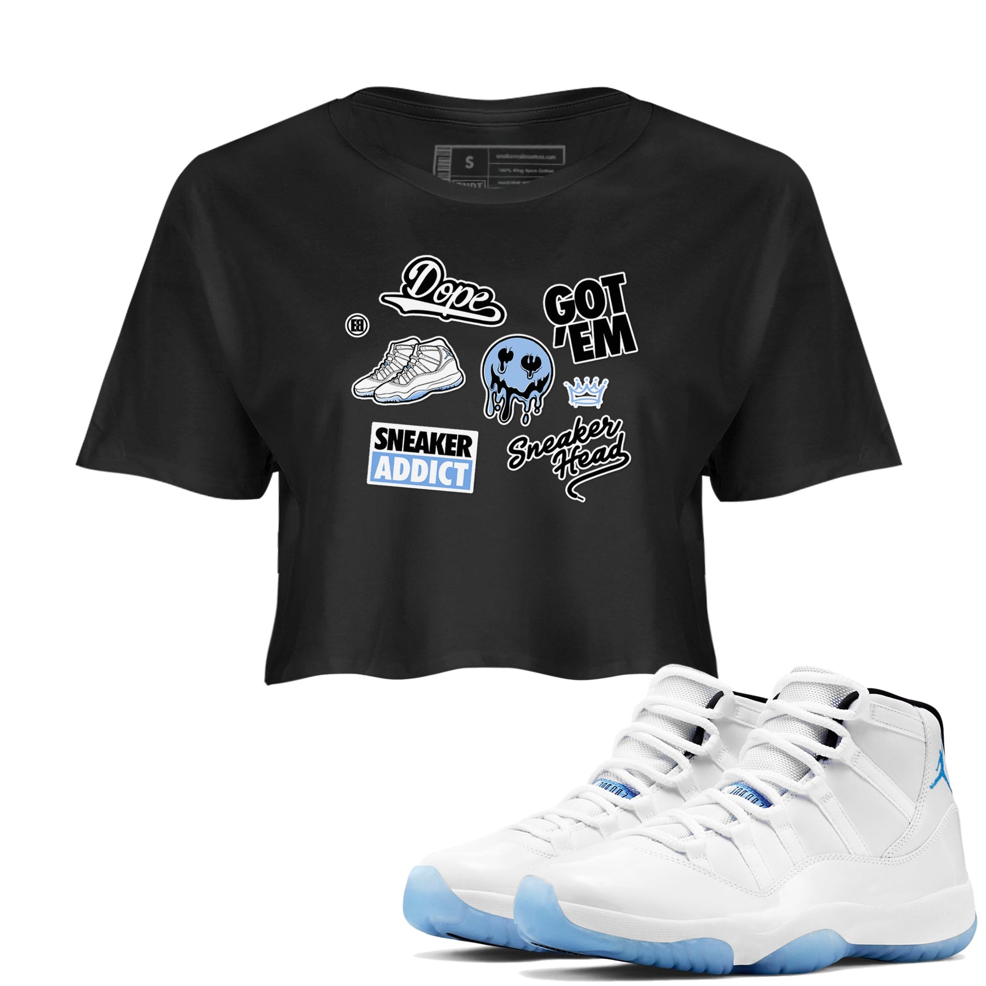 11s Legend Blue shirts to match jordans Sneakerhead Sticker sneaker match tees Air Jordan 11 Legend Blue match shoes to clothes SNRT Sneaker Tees unisex cotton Black 1 crop tee