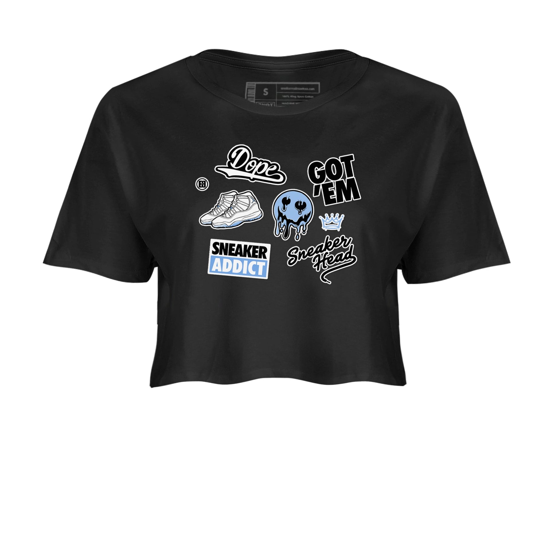 11s Legend Blue shirts to match jordans Sneakerhead Sticker sneaker match tees Air Jordan 11 Legend Blue match shoes to clothes SNRT Sneaker Tees unisex cotton Black 2 crop tee