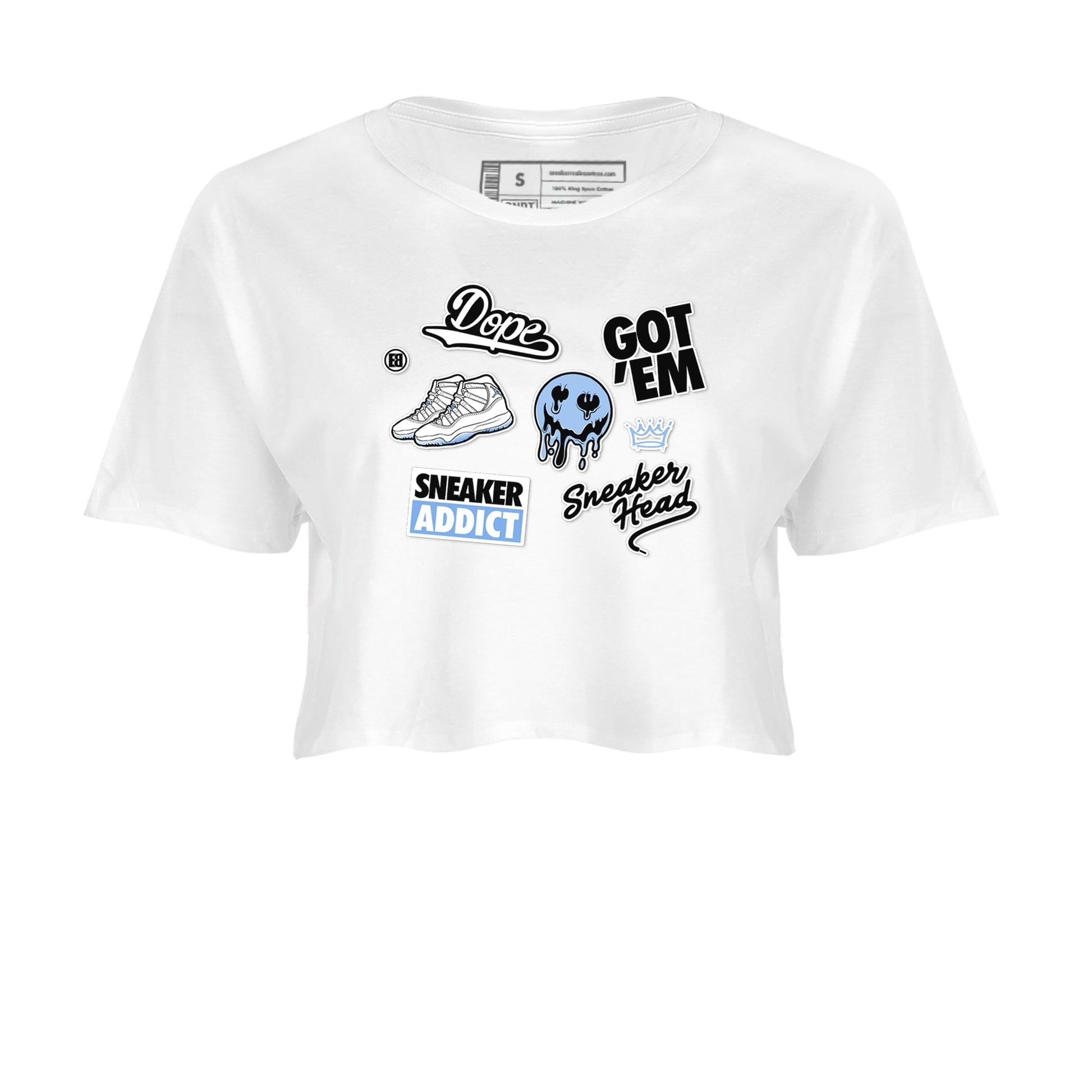 11s Legend Blue shirts to match jordans Sneakerhead Sticker sneaker match tees Air Jordan 11 Legend Blue match shoes to clothes SNRT Sneaker Tees unisex cotton White 2 crop tee