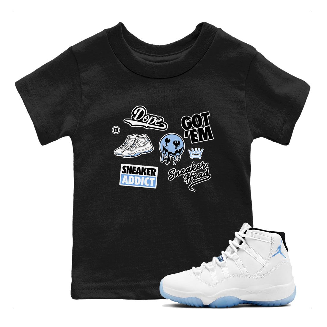 11s Legend Blue shirts to match jordans Sneakerhead Sticker sneaker match tees Air Jordan 11 Legend Blue match shoes to clothes SNRT Sneaker Tees Youth Baby Black 1 tee