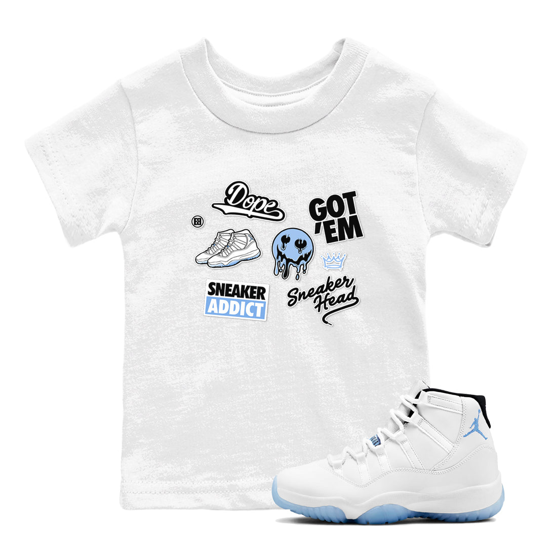 11s Legend Blue shirts to match jordans Sneakerhead Sticker sneaker match tees Air Jordan 11 Legend Blue match shoes to clothes SNRT Sneaker Tees Youth Baby White 1 tee