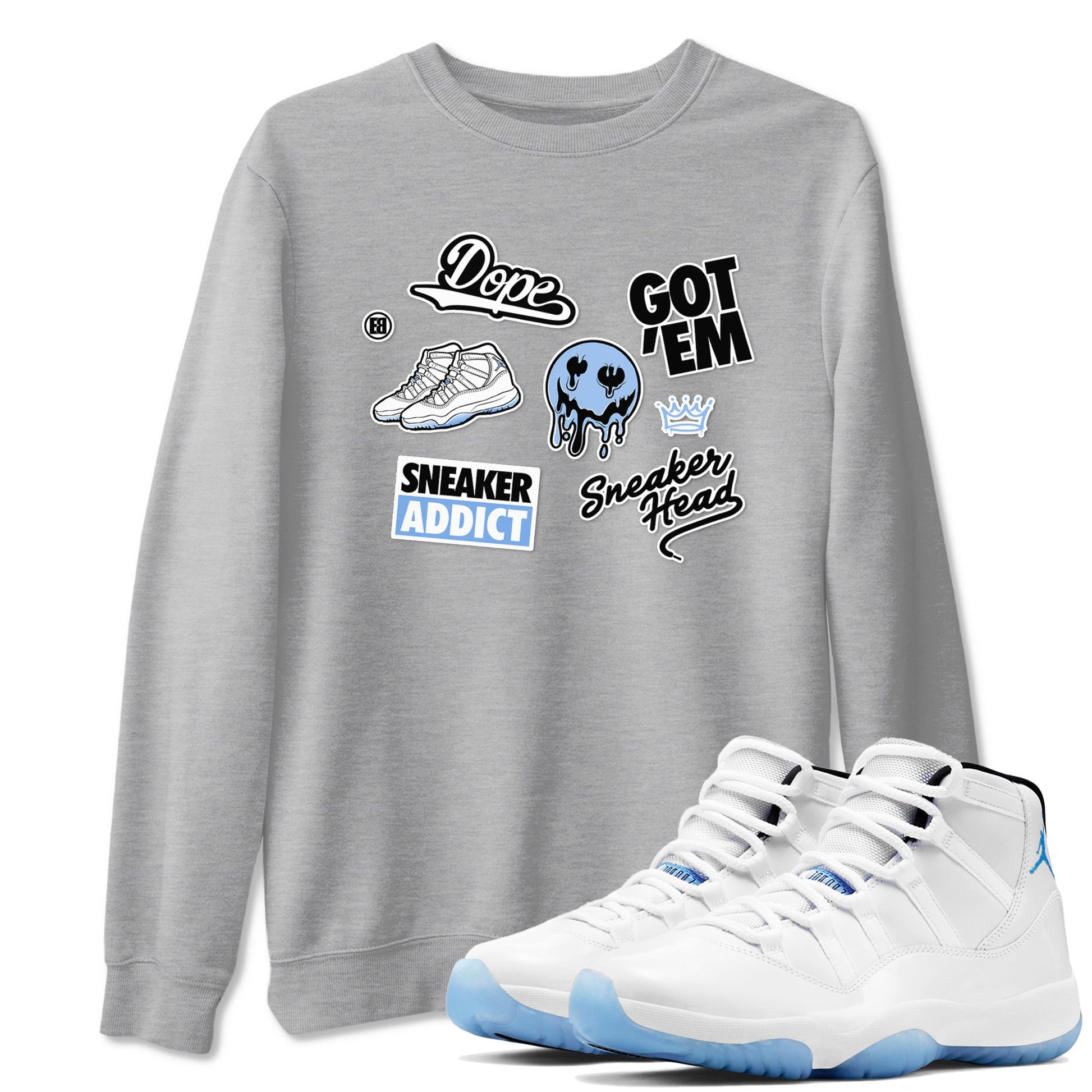 11s Legend Blue shirts to match jordans Sneakerhead Sticker sneaker match tees Air Jordan 11 Legend Blue match shoes to clothes SNRT Sneaker Tees unisex cotton Heather Grey 1 shirts