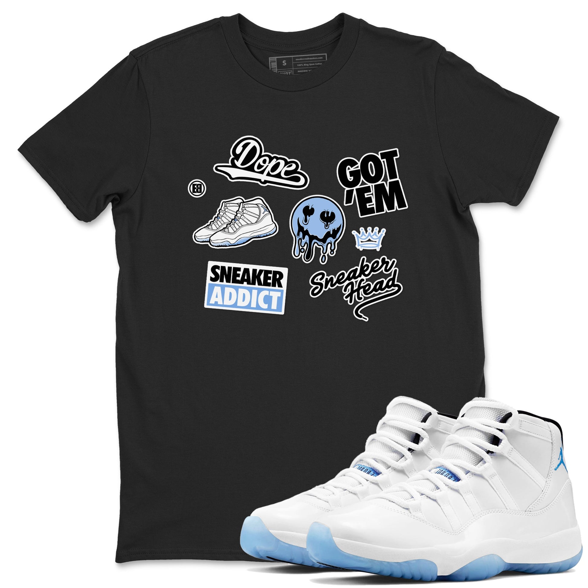 11s Legend Blue shirts to match jordans Sneakerhead Sticker sneaker match tees Air Jordan 11 Legend Blue match shoes to clothes SNRT Sneaker Tees unisex cotton Black 1 shirts
