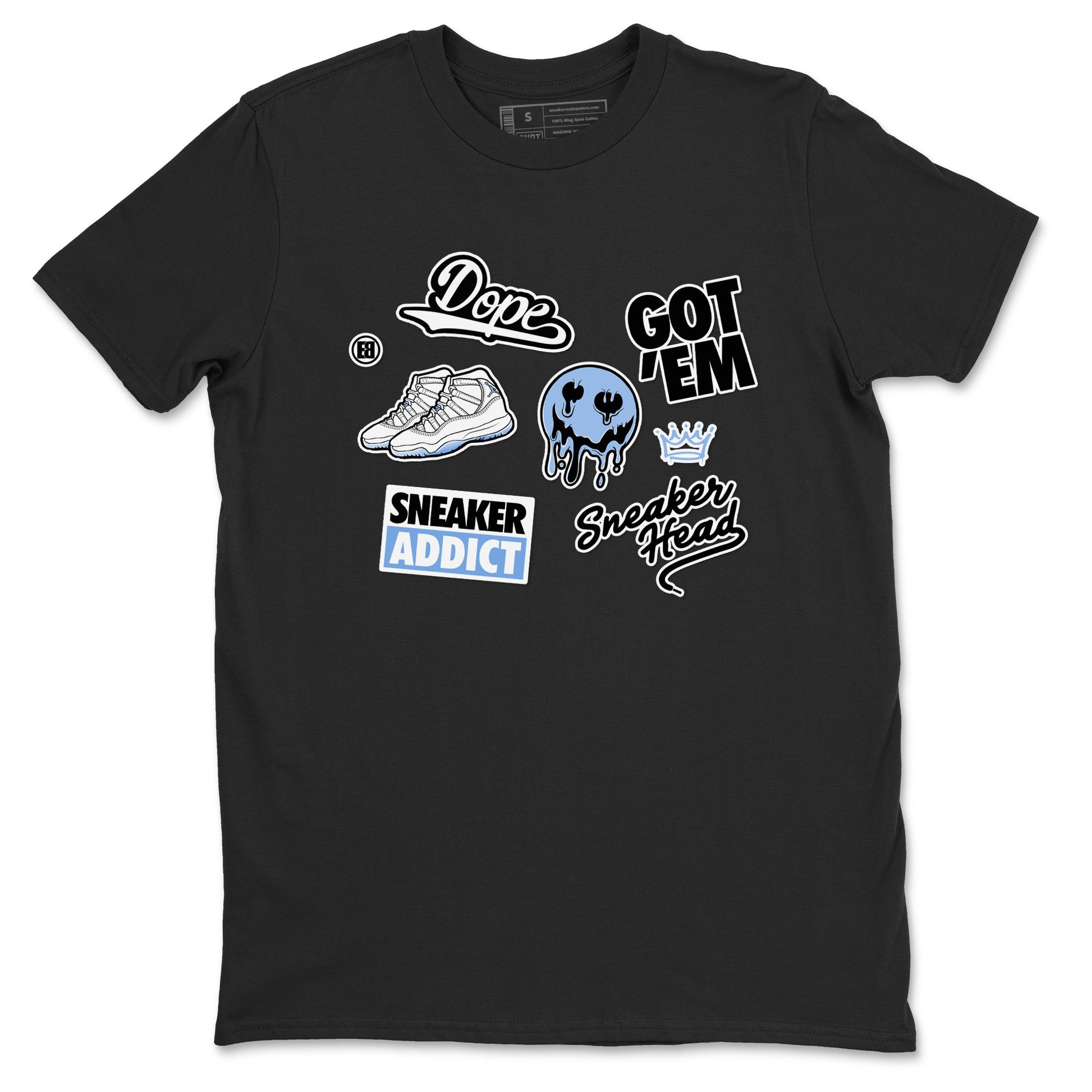 11s Legend Blue shirts to match jordans Sneakerhead Sticker sneaker match tees Air Jordan 11 Legend Blue match shoes to clothes SNRT Sneaker Tees unisex cotton Black 2 shirts