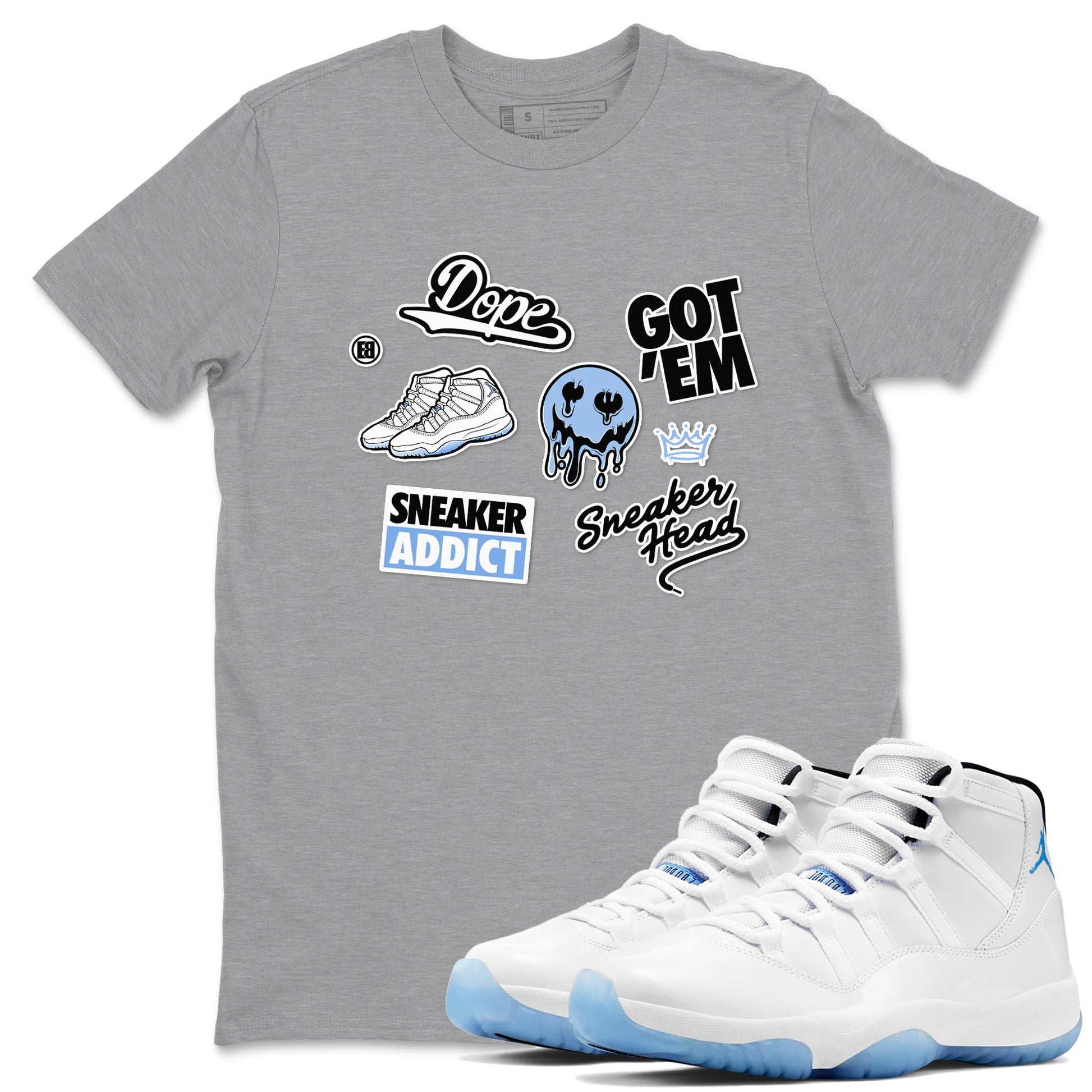 11s Legend Blue shirts to match jordans Sneakerhead Sticker sneaker match tees Air Jordan 11 Legend Blue match shoes to clothes SNRT Sneaker Tees unisex cotton Heather Grey 1 shirts