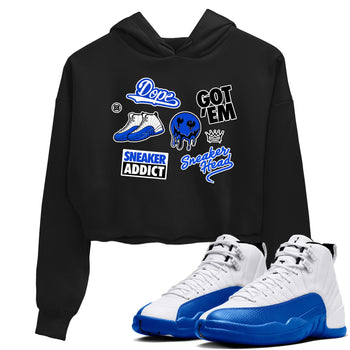 12s Blueberry shirts to match jordans Sneakerhead Sticker sneaker match tees Air Jordan 12 White Game Royal match shoes to clothes SNRT Sneaker Tees unisex cotton Black 1 crop tee