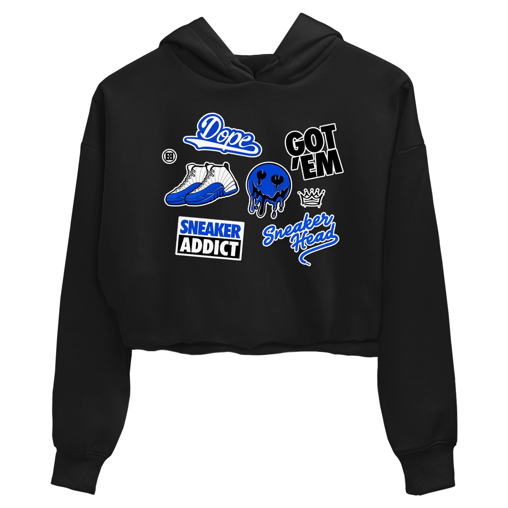 12s Blueberry shirts to match jordans Sneakerhead Sticker sneaker match tees Air Jordan 12 White Game Royal match shoes to clothes SNRT Sneaker Tees unisex cotton Black 2 crop tee