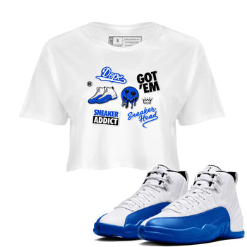 12s Blueberry shirts to match jordans Sneakerhead Sticker sneaker match tees Air Jordan 12 White Game Royal match shoes to clothes SNRT Sneaker Tees unisex cotton White 1 crop tee