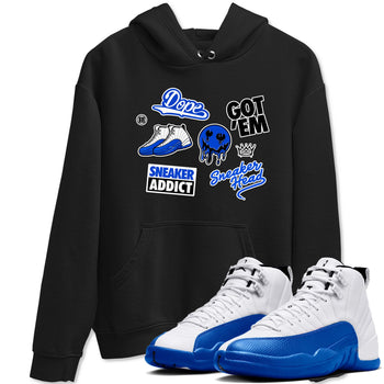 12s Blueberry shirts to match jordans Sneakerhead Sticker sneaker match tees Air Jordan 12 White Game Royal match shoes to clothes SNRT Sneaker Tees unisex cotton Black 1 shirts