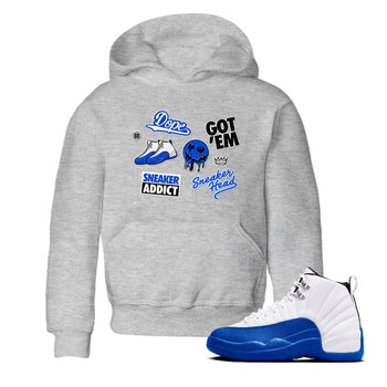 12s Blueberry shirts to match jordans Sneakerhead Sticker sneaker match tees Air Jordan 12 White Game Royal match shoes to clothes SNRT Sneaker Tees Youth Baby Heather Grey 1 tee
