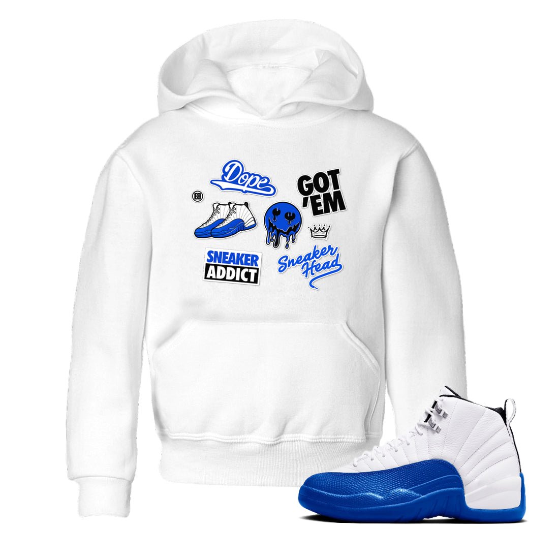 12s Blueberry shirts to match jordans Sneakerhead Sticker sneaker match tees Air Jordan 12 White Game Royal match shoes to clothes SNRT Sneaker Tees Youth Baby White 1 tee