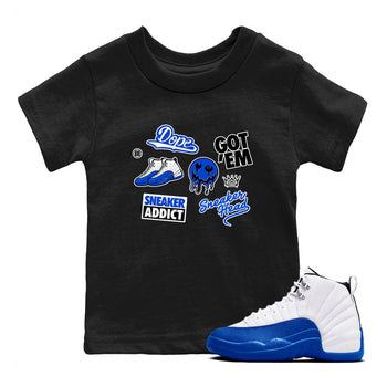 12s Blueberry shirts to match jordans Sneakerhead Sticker sneaker match tees Air Jordan 12 White Game Royal match shoes to clothes SNRT Sneaker Tees Youth Baby Black 1 tee