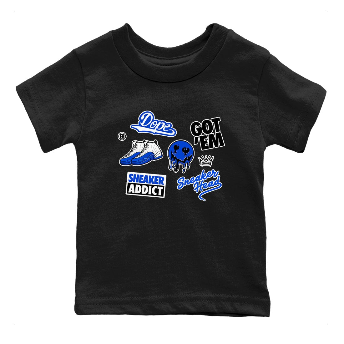 12s Blueberry shirts to match jordans Sneakerhead Sticker sneaker match tees Air Jordan 12 White Game Royal match shoes to clothes SNRT Sneaker Tees Youth Baby Black 2 tee