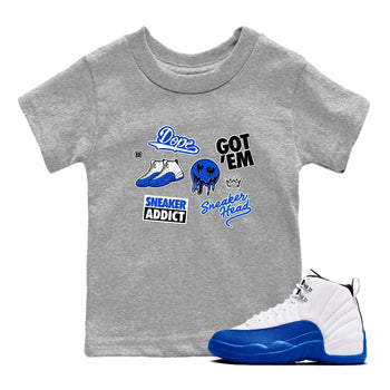 12s Blueberry shirts to match jordans Sneakerhead Sticker sneaker match tees Air Jordan 12 White Game Royal match shoes to clothes SNRT Sneaker Tees Youth Baby Heather Grey 1 tee