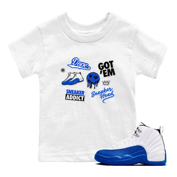 12s Blueberry shirts to match jordans Sneakerhead Sticker sneaker match tees Air Jordan 12 White Game Royal match shoes to clothes SNRT Sneaker Tees Youth Baby White 1 tee