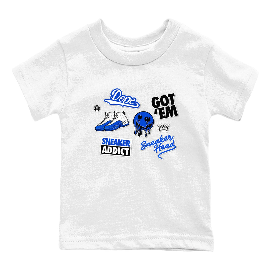 12s Blueberry shirts to match jordans Sneakerhead Sticker sneaker match tees Air Jordan 12 White Game Royal match shoes to clothes SNRT Sneaker Tees Youth Baby White 2 tee