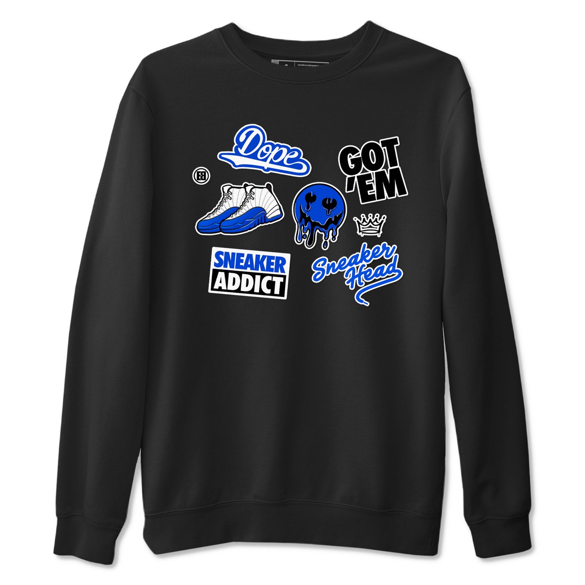 12s Blueberry shirts to match jordans Sneakerhead Sticker sneaker match tees Air Jordan 12 White Game Royal match shoes to clothes SNRT Sneaker Tees unisex cotton Black 2 shirts