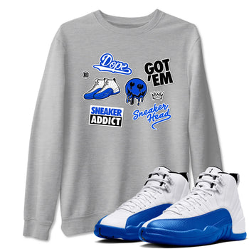 12s Blueberry shirts to match jordans Sneakerhead Sticker sneaker match tees Air Jordan 12 White Game Royal match shoes to clothes SNRT Sneaker Tees unisex cotton Heather Grey 1 shirts