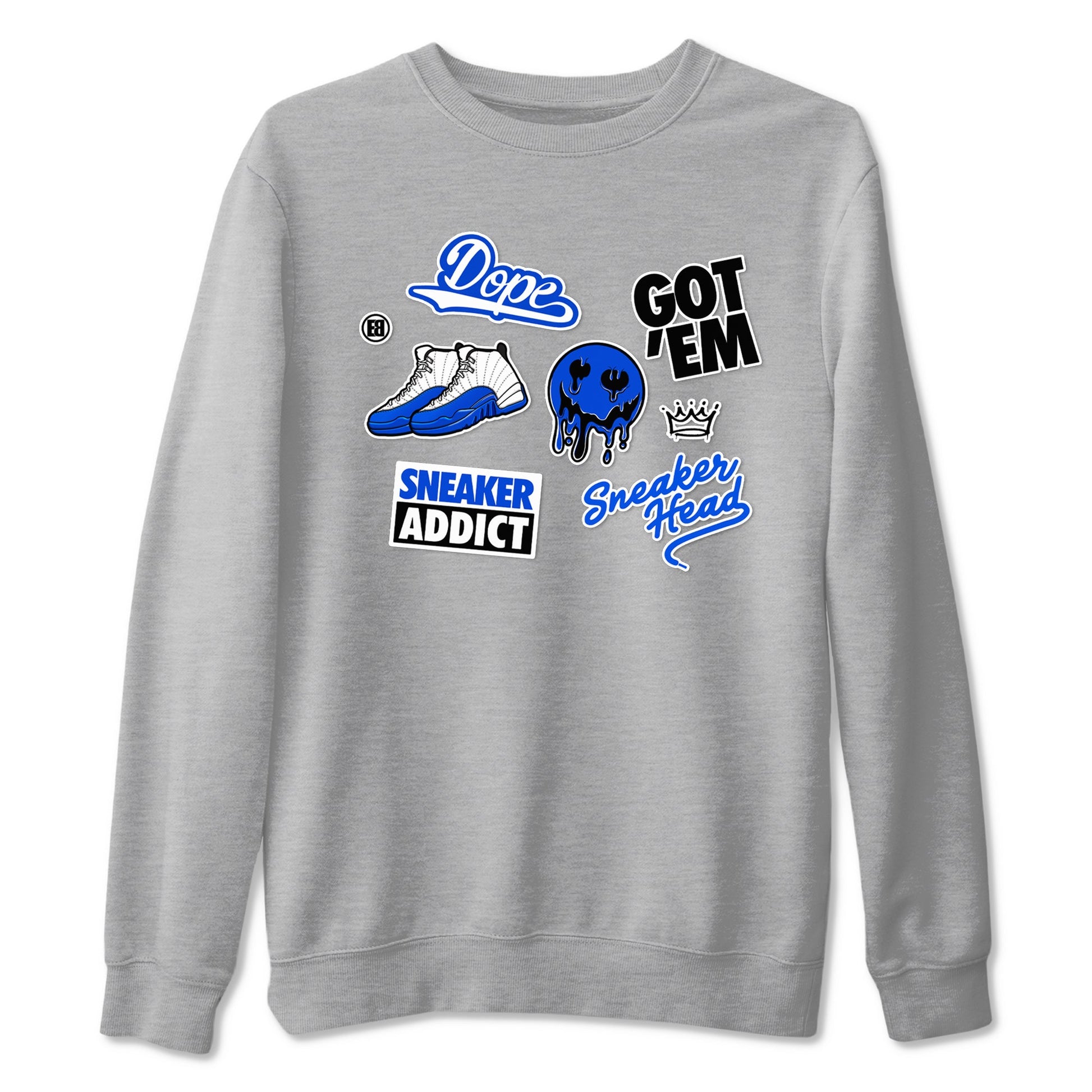 12s Blueberry shirts to match jordans Sneakerhead Sticker sneaker match tees Air Jordan 12 White Game Royal match shoes to clothes SNRT Sneaker Tees unisex cotton Heather Grey 2 shirts