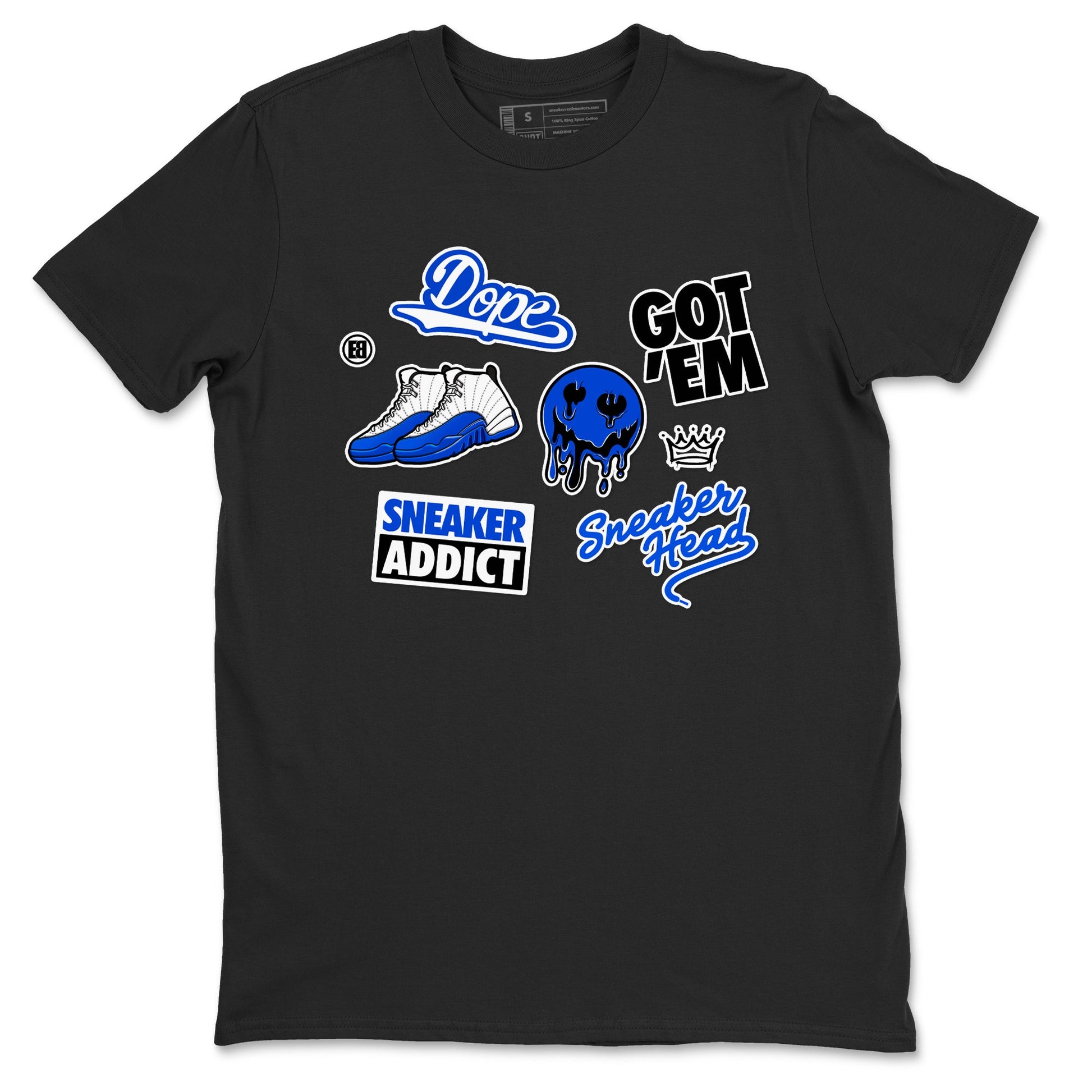 12s Blueberry shirts to match jordans Sneakerhead Sticker sneaker match tees Air Jordan 12 White Game Royal match shoes to clothes SNRT Sneaker Tees unisex cotton Black 2 shirts