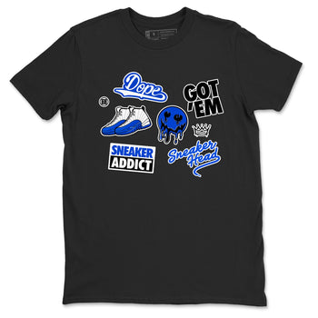 12s Blueberry shirts to match jordans Sneakerhead Sticker sneaker match tees Air Jordan 12 White Game Royal match shoes to clothes SNRT Sneaker Tees unisex cotton Black 2 shirts