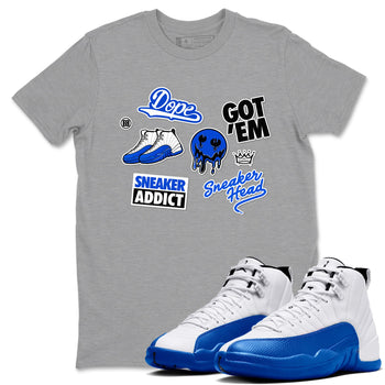 12s Blueberry shirts to match jordans Sneakerhead Sticker sneaker match tees Air Jordan 12 White Game Royal match shoes to clothes SNRT Sneaker Tees unisex cotton Heather Grey 1 shirts
