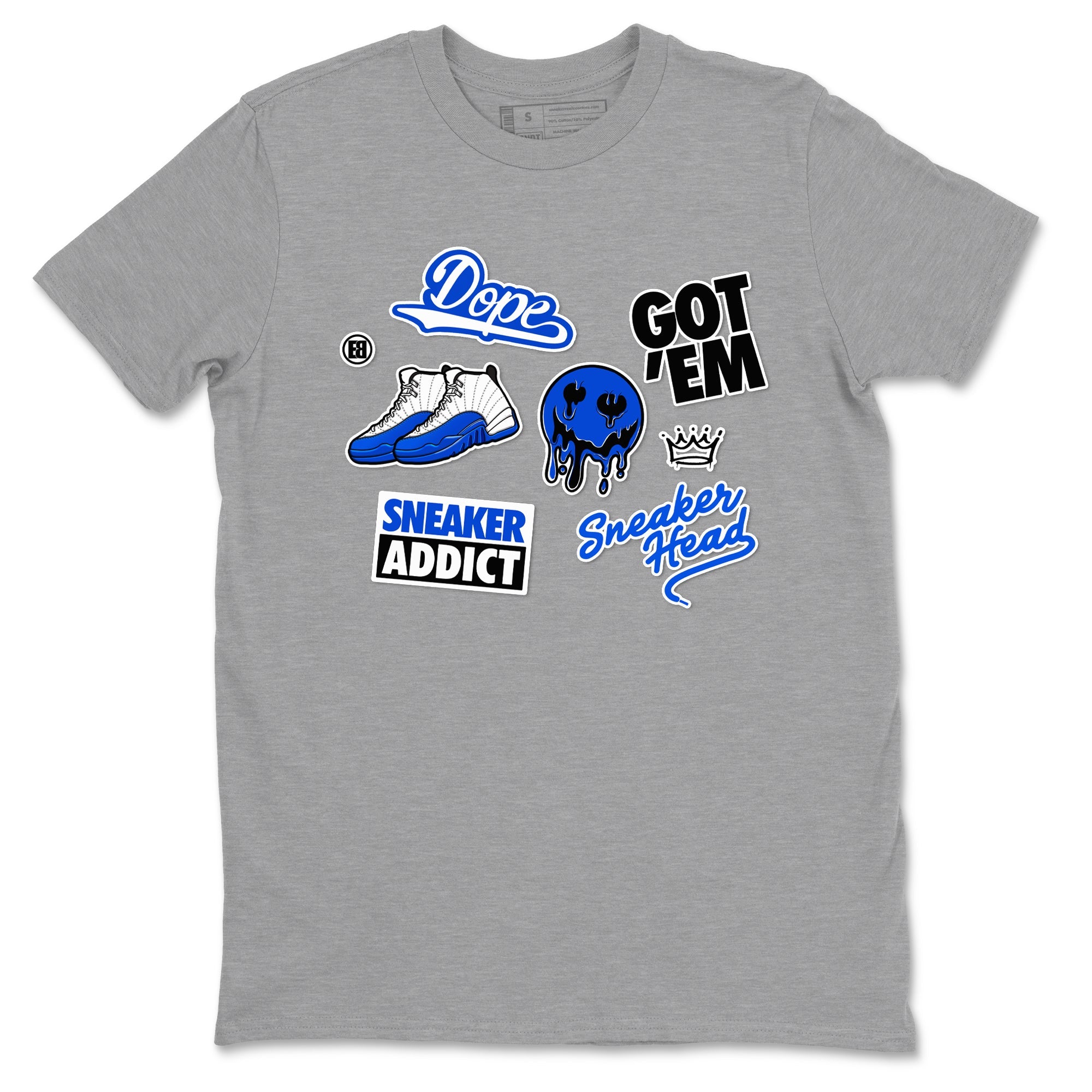 12s Blueberry shirts to match jordans Sneakerhead Sticker sneaker match tees Air Jordan 12 White Game Royal match shoes to clothes SNRT Sneaker Tees unisex cotton Heather Grey 2 shirts