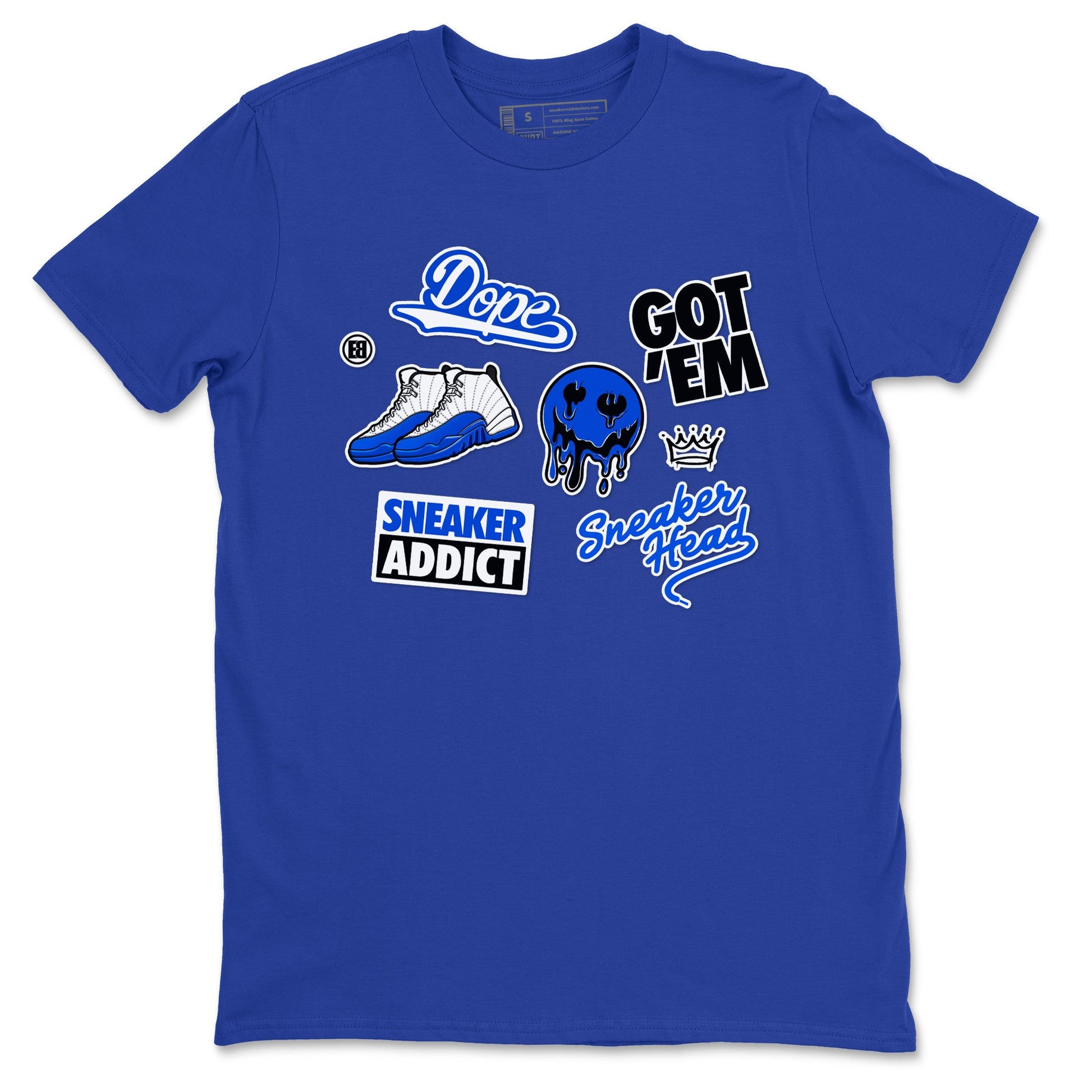 12s Blueberry shirts to match jordans Sneakerhead Sticker sneaker match tees Air Jordan 12 White Game Royal match shoes to clothes SNRT Sneaker Tees unisex cotton Royal Blue 2 shirts