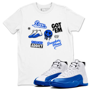 12s Blueberry shirts to match jordans Sneakerhead Sticker sneaker match tees Air Jordan 12 White Game Royal match shoes to clothes SNRT Sneaker Tees unisex cotton White 1 shirts