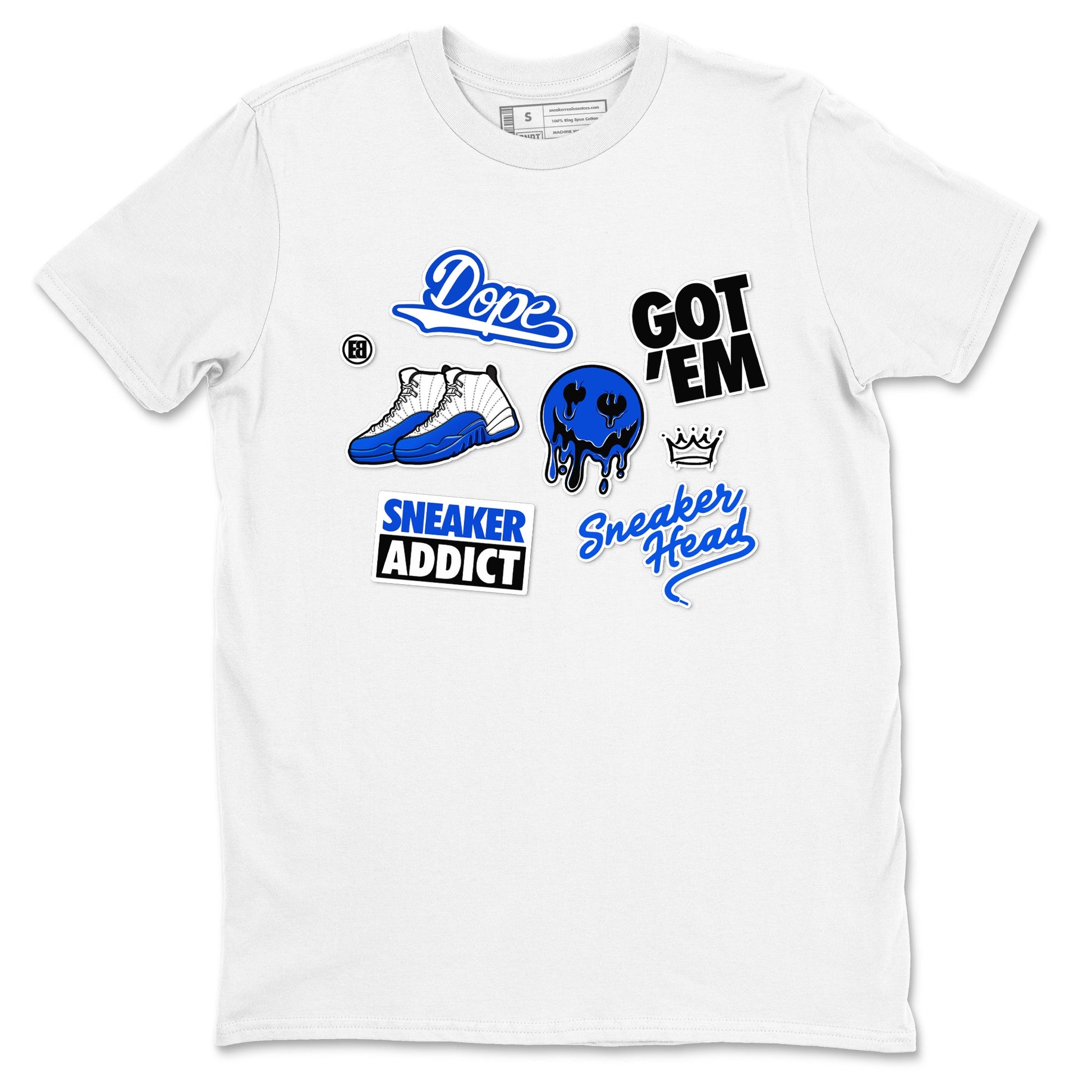 12s Blueberry shirts to match jordans Sneakerhead Sticker sneaker match tees Air Jordan 12 White Game Royal match shoes to clothes SNRT Sneaker Tees unisex cotton White 2 shirts