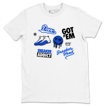 12s Blueberry shirts to match jordans Sneakerhead Sticker sneaker match tees Air Jordan 12 White Game Royal match shoes to clothes SNRT Sneaker Tees unisex cotton White 2 shirts