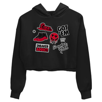 12s Flu Game shirts to match jordans Sneakerhead Sticker sneaker match tees Air Jordan 12 Retro Flu Game match shoes to clothes SNRT Sneaker Tees unisex cotton Black 2 crop tee