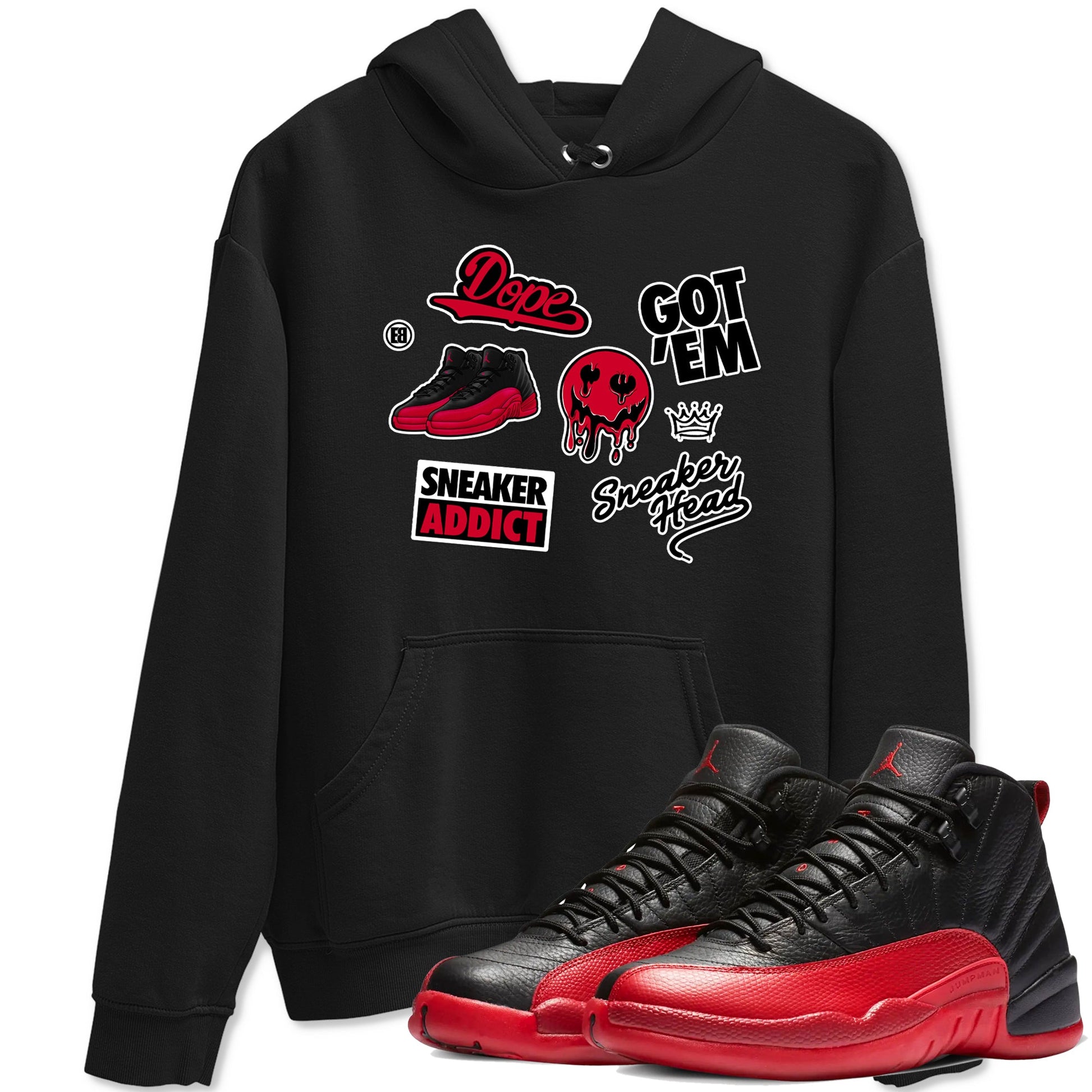 12s Flu Game shirts to match jordans Sneakerhead Sticker sneaker match tees Air Jordan 12 Retro Flu Game match shoes to clothes SNRT Sneaker Tees unisex cotton Black 1 shirts