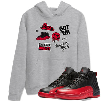 12s Flu Game shirts to match jordans Sneakerhead Sticker sneaker match tees Air Jordan 12 Retro Flu Game match shoes to clothes SNRT Sneaker Tees unisex cotton Heather Grey 1 shirts