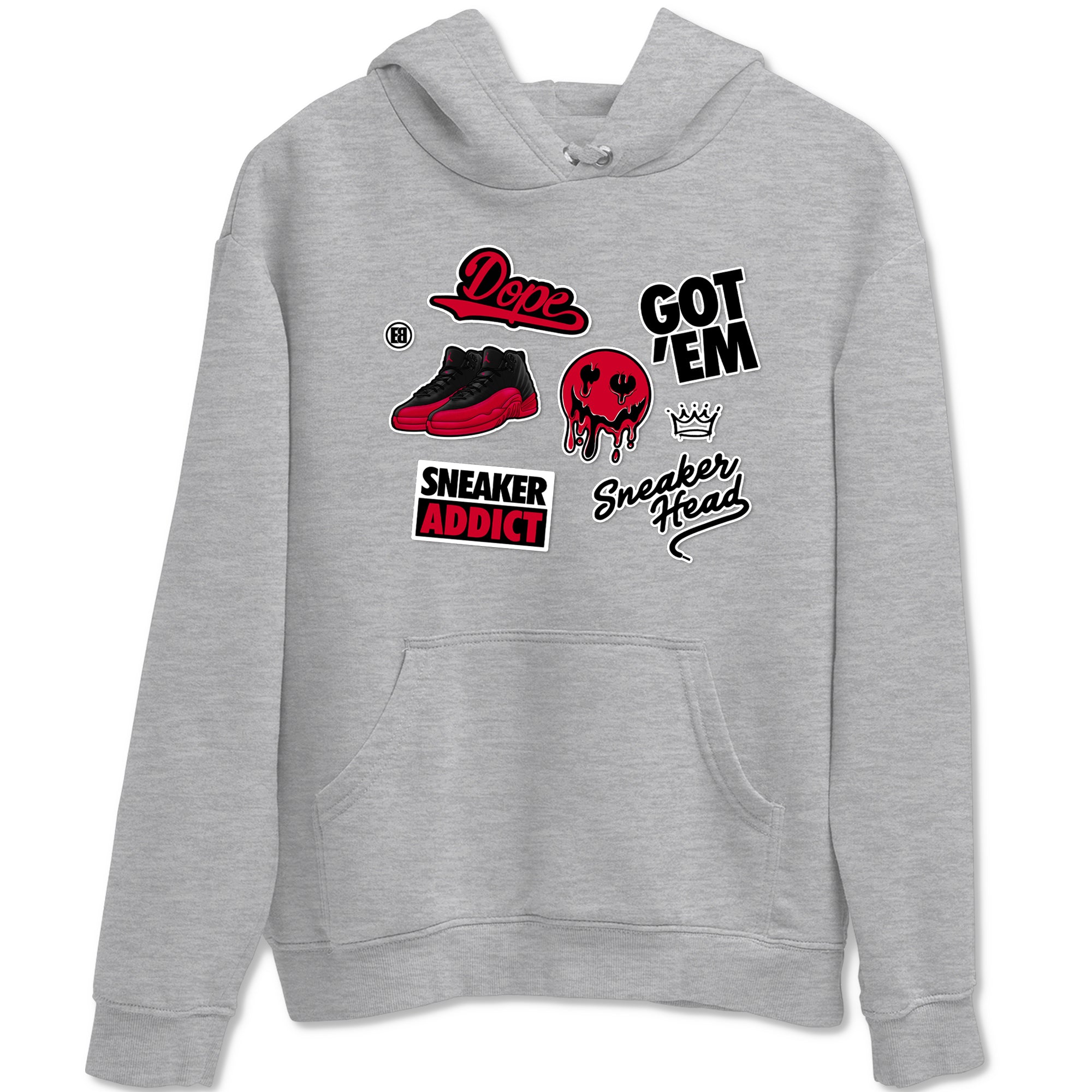 12s Flu Game shirts to match jordans Sneakerhead Sticker sneaker match tees Air Jordan 12 Retro Flu Game match shoes to clothes SNRT Sneaker Tees unisex cotton Heather Grey 2 shirts