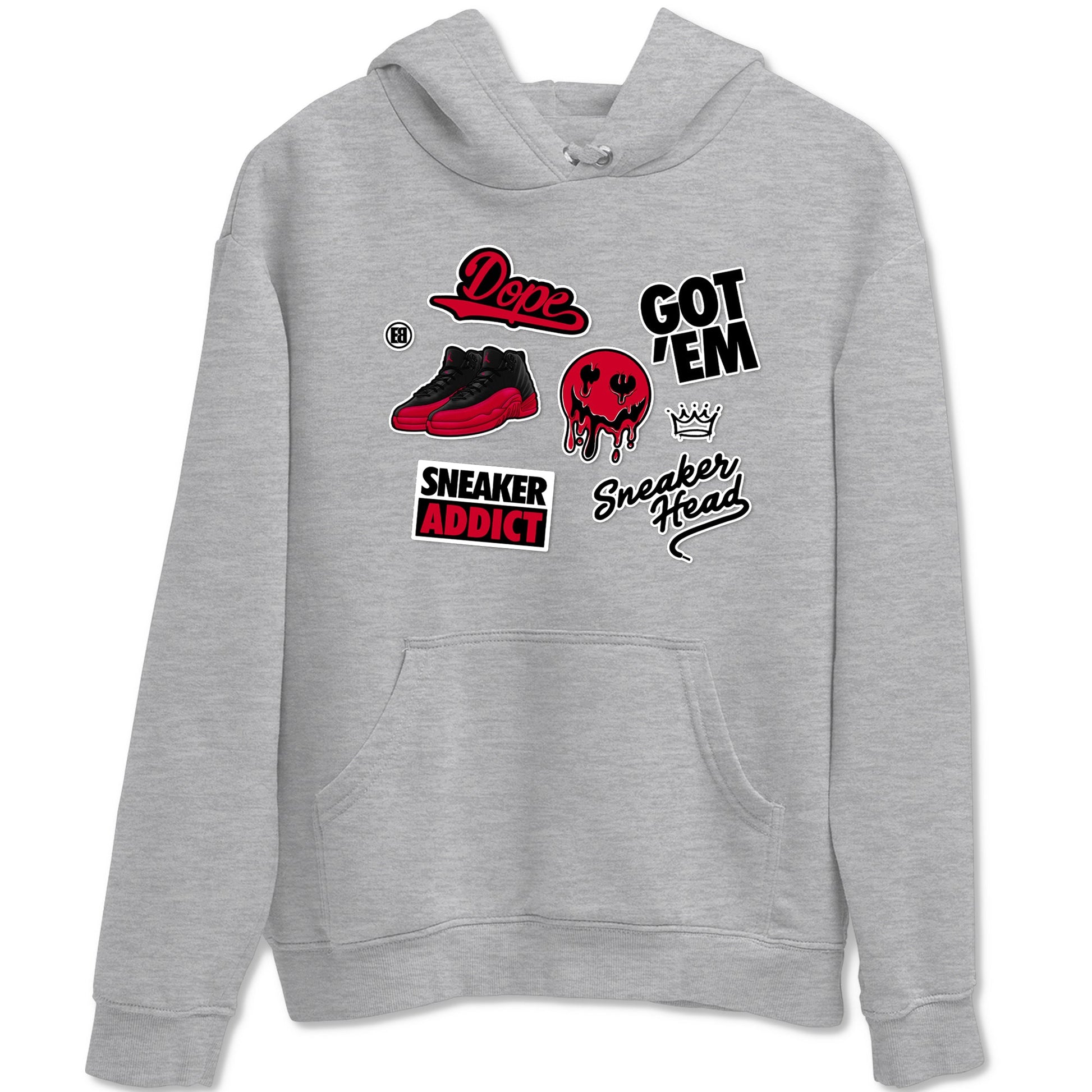 12s Flu Game shirts to match jordans Sneakerhead Sticker sneaker match tees Air Jordan 12 Retro Flu Game match shoes to clothes SNRT Sneaker Tees unisex cotton Heather Grey 2 shirts
