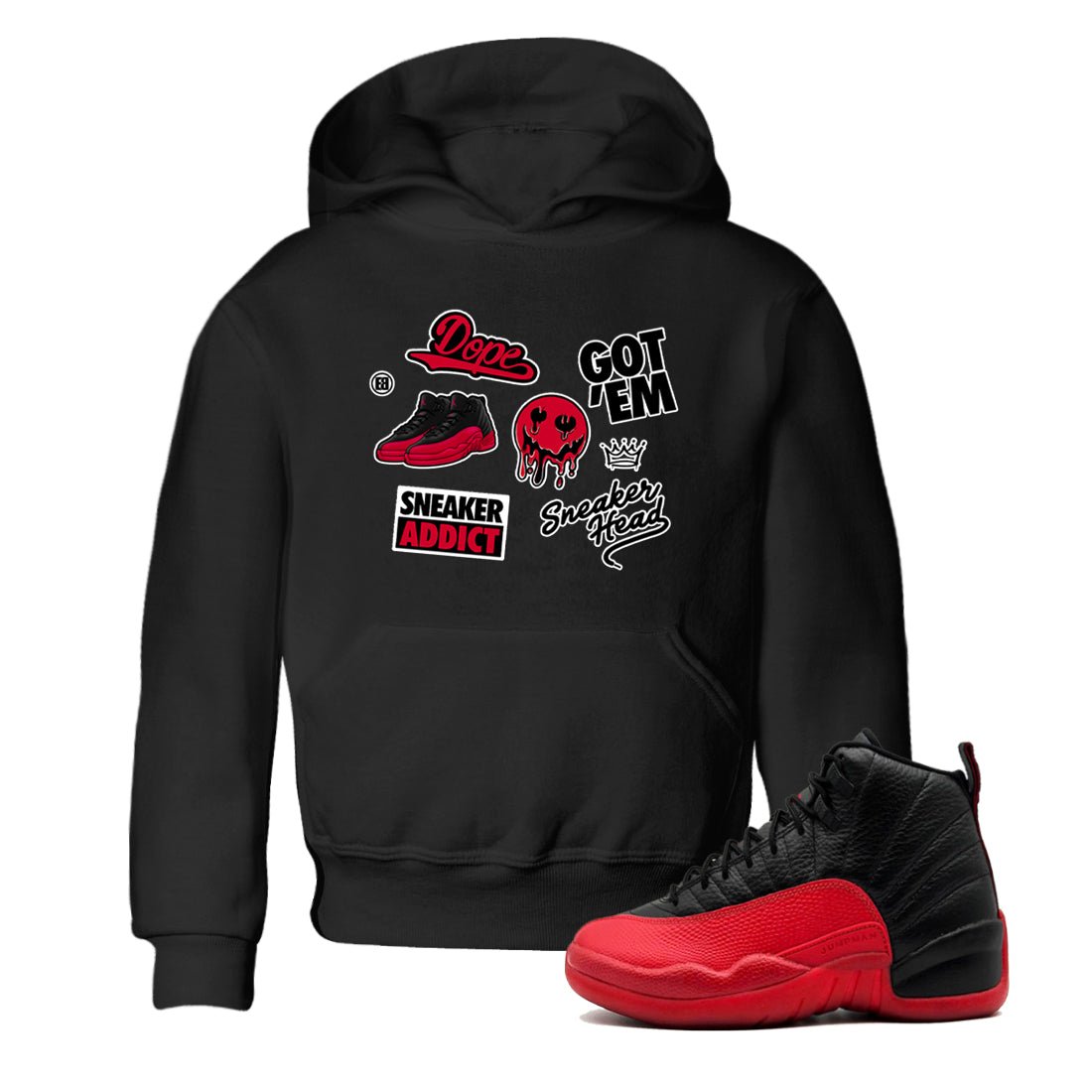 12s Flu Game shirts to match jordans Sneakerhead Sticker sneaker match tees Air Jordan 12 Retro Flu Game match shoes to clothes SNRT Sneaker Tees Youth Baby Black 1 tee
