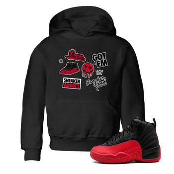 12s Flu Game shirts to match jordans Sneakerhead Sticker sneaker match tees Air Jordan 12 Retro Flu Game match shoes to clothes SNRT Sneaker Tees Youth Baby Black 1 tee
