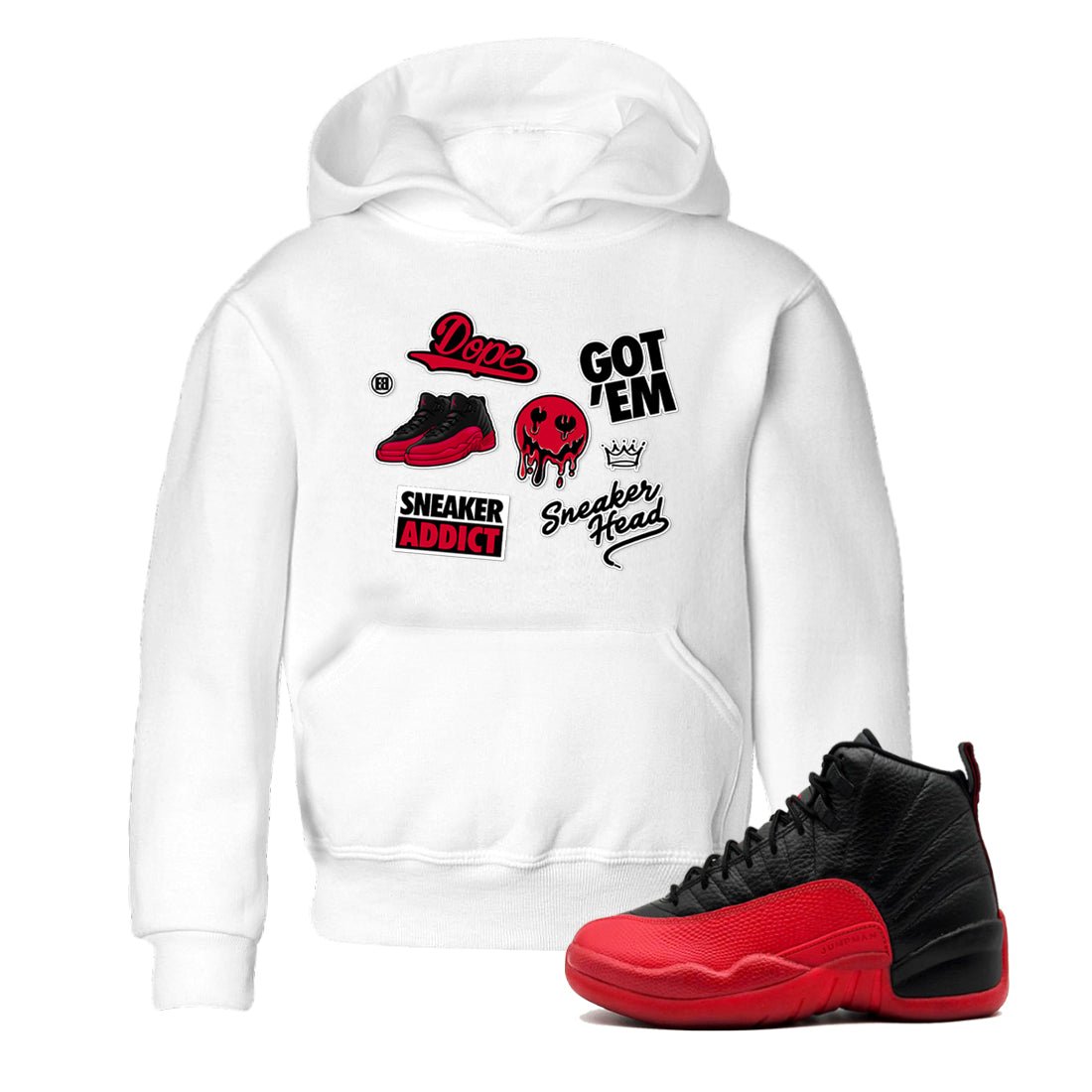 12s Flu Game shirts to match jordans Sneakerhead Sticker sneaker match tees Air Jordan 12 Retro Flu Game match shoes to clothes SNRT Sneaker Tees Youth Baby White 1 tee