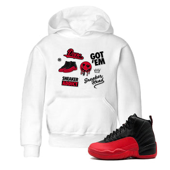12s Flu Game shirts to match jordans Sneakerhead Sticker sneaker match tees Air Jordan 12 Retro Flu Game match shoes to clothes SNRT Sneaker Tees Youth Baby White 1 tee