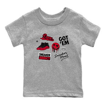12s Flu Game shirts to match jordans Sneakerhead Sticker sneaker match tees Air Jordan 12 Retro Flu Game match shoes to clothes SNRT Sneaker Tees Youth Baby Heather Grey 2 tee