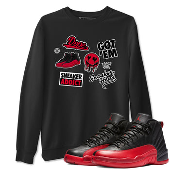 12s Flu Game shirts to match jordans Sneakerhead Sticker sneaker match tees Air Jordan 12 Retro Flu Game match shoes to clothes SNRT Sneaker Tees unisex cotton Black 1 shirts